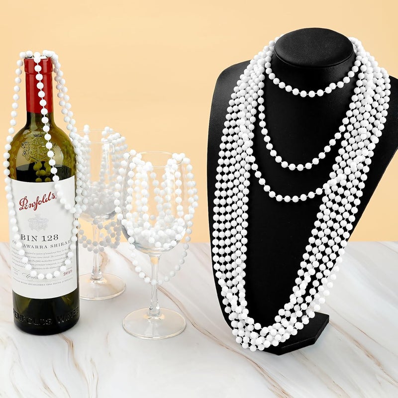 ZZYFGH 12 Pcs White Bead Necklace 33'' 7mm Beads Necklace, White Bead Necklaces Bulk, Mardi Gras Round Beaded Necklaces for Party Favors Costume Necklace (12 Pcs) - Image 5